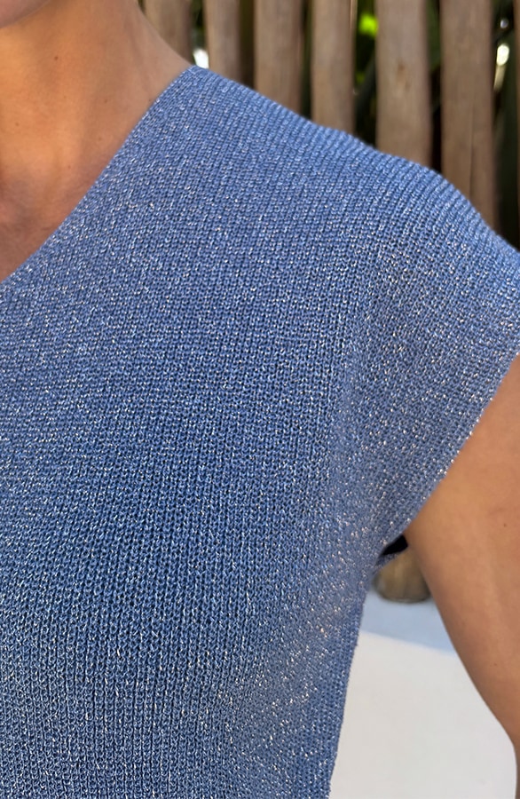 Lurex V-Hals Top Blauw – tops, foto 4