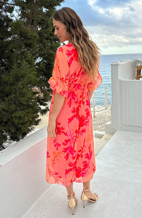 Midi Ruffle Laagjes Jurk Peach Blossom – jurken, foto 3