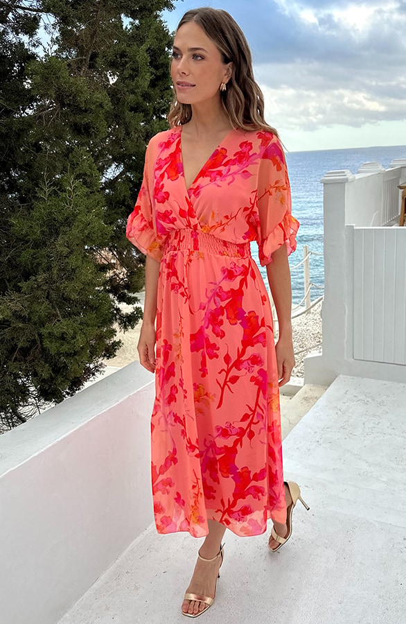 Midi Ruffle Laagjes Jurk Peach Blossom – jurken, foto 5