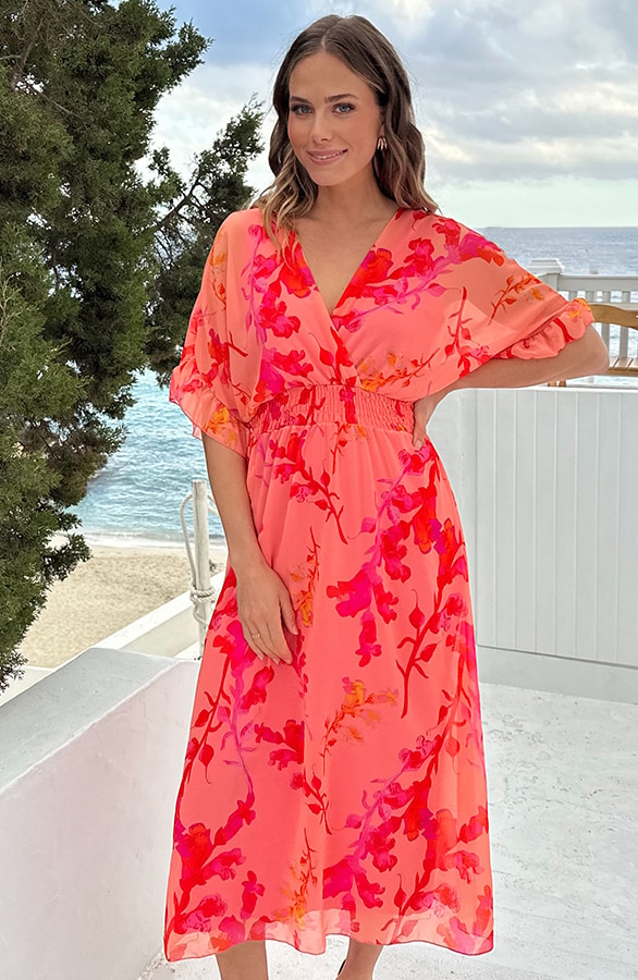 Midi Ruffle Laagjes Jurk Peach Blossom – jurken, foto 2