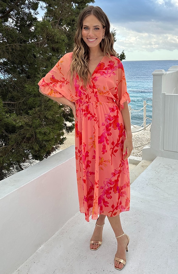 Midi Ruffle Laagjes Jurk Peach Blossom – jurken, foto 6