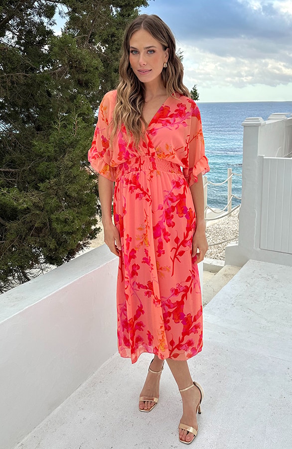 Midi Ruffle Laagjes Jurk Peach Blossom – jurken, foto 7