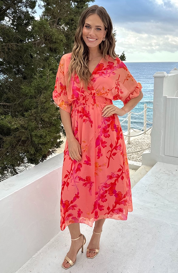 Midi Ruffle Laagjes Jurk Peach Blossom – jurken