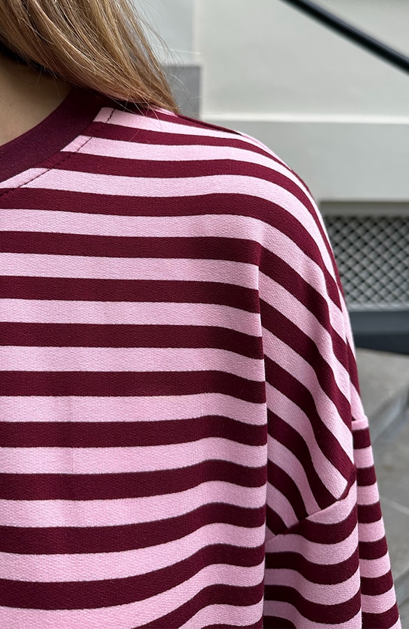 Oversized Streifen Top Baumwolle Bordeaux Pink, Tops, Foto 6