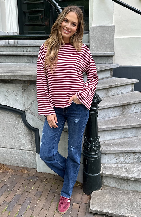 Oversized Streifen Top Baumwolle Bordeaux Pink, Tops, Foto 3