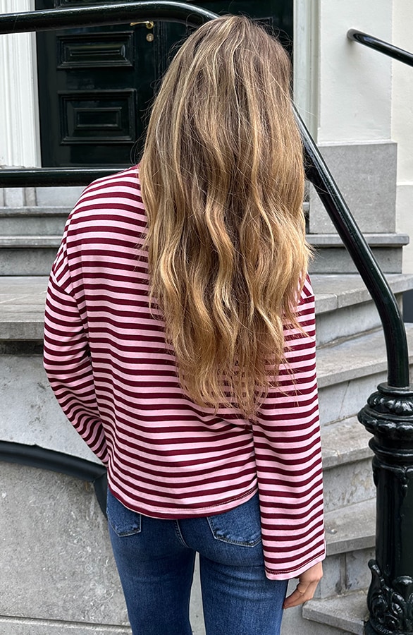 Oversized Streifen Top Baumwolle Bordeaux Pink, Tops, Foto 5