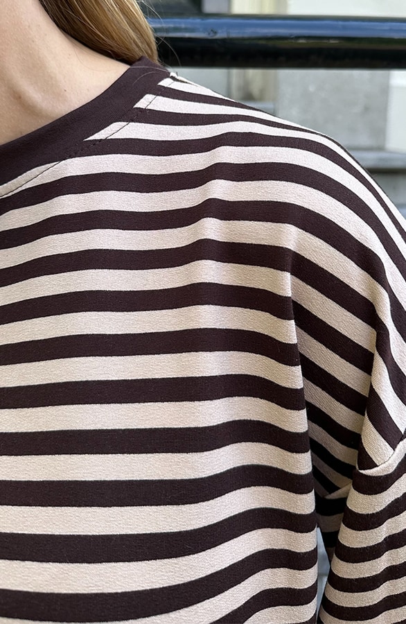 Oversized Streifen Top Baumwolle Choco Beige Melange, Tops, Foto 4