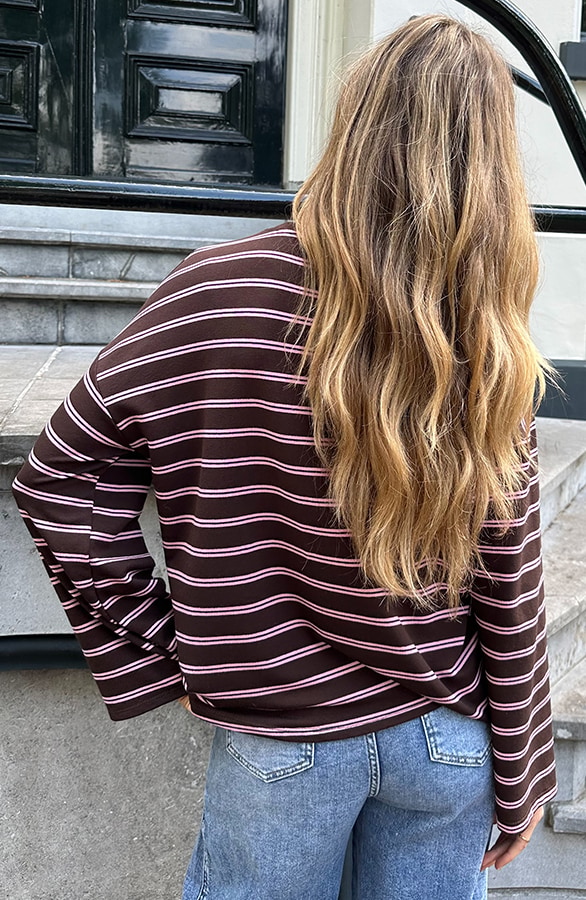 Oversized Streifen Top Baumwolle Tricolore Choco Pink, Tops, Foto 4