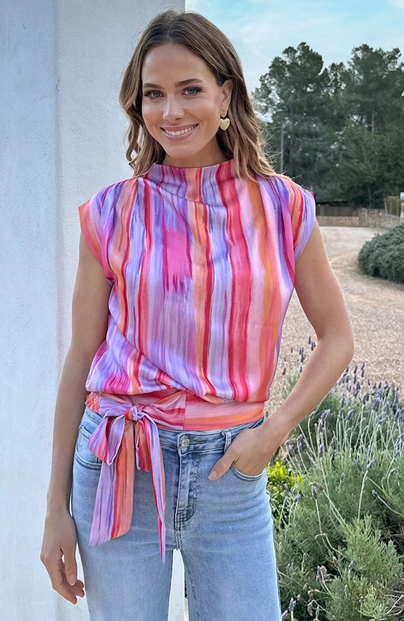 Satin Wrap Top Sunset – tops
