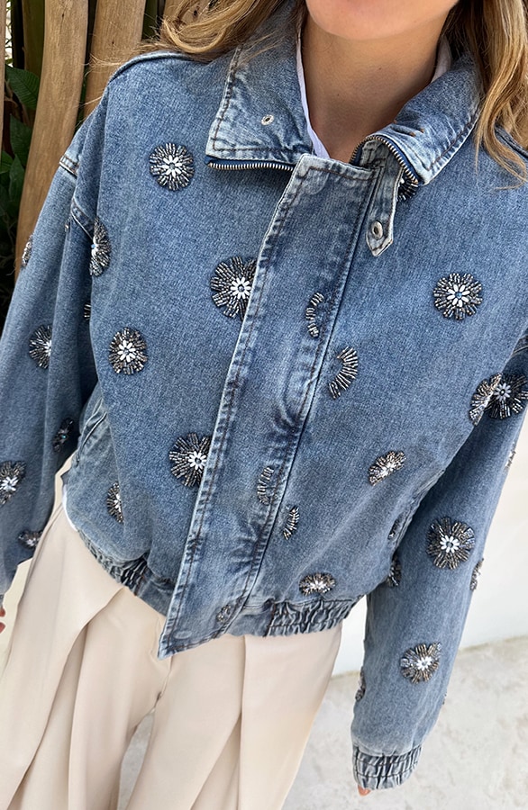 Statement Denim Jacket Mit Blumen Applikationen, Mäntel, Foto 4
