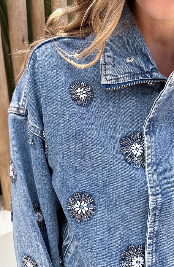 Statement Denim Jacket Mit Blumen Applikationen, Mäntel, Foto 5