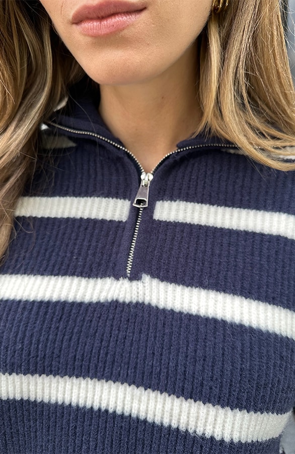Strepen Knit Met Rits Marine White – truien, foto 5