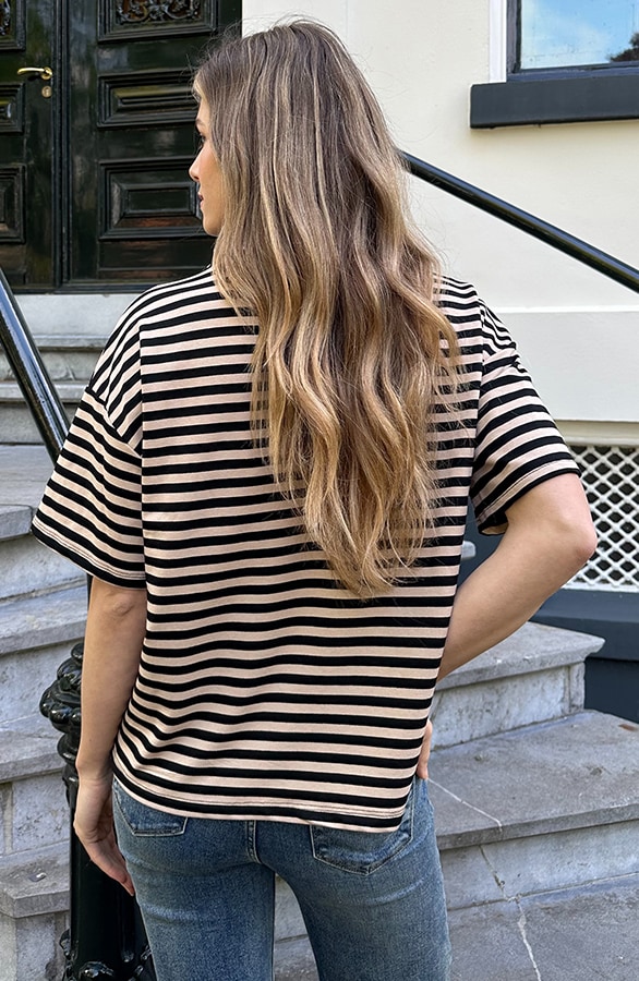Strepen T-Shirt Katoen Beige Zwart – tops, foto 4