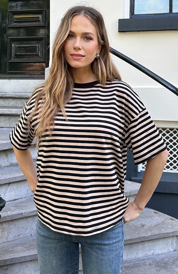 Strepen T-Shirt Katoen Beige Zwart – tops