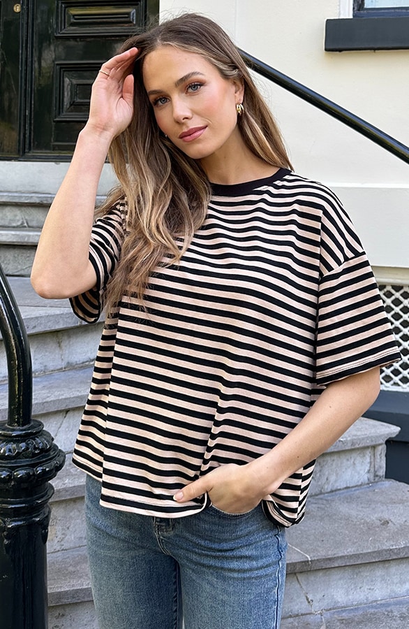 Strepen T-Shirt Katoen Beige Zwart – tops, foto 8