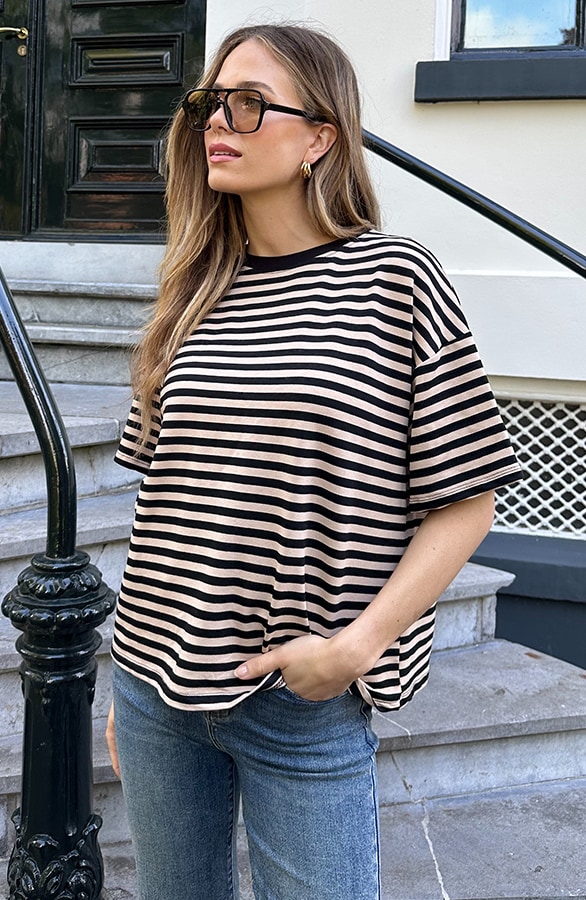 Strepen T-Shirt Katoen Beige Zwart – tops, foto 7