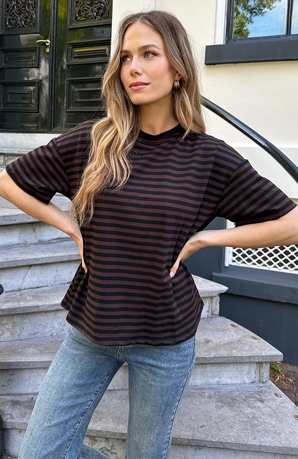 Strepen T-Shirt Katoen Choco Zwart – tops, foto 3