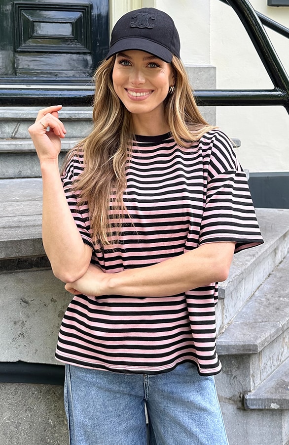 Strepen T-Shirt Katoen Dust Roze Zwart – tops, foto 7