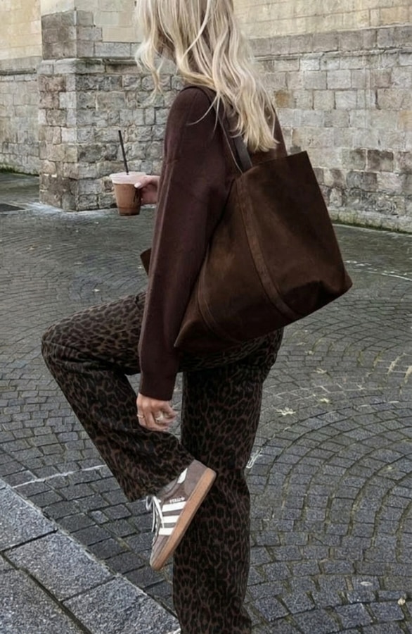 Wide Leg Jeans Leopard Brown Stretch FMH – flared broeken, foto 5