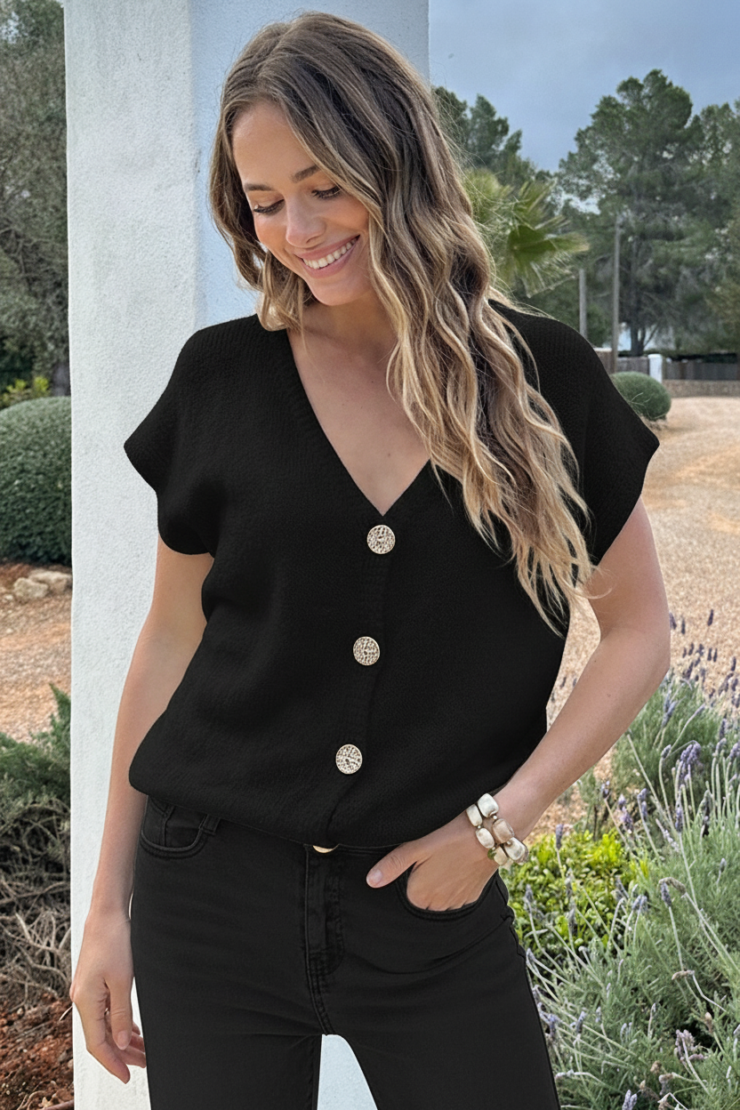 Cardigan Short Sleeve Zwart – vesten, foto 2