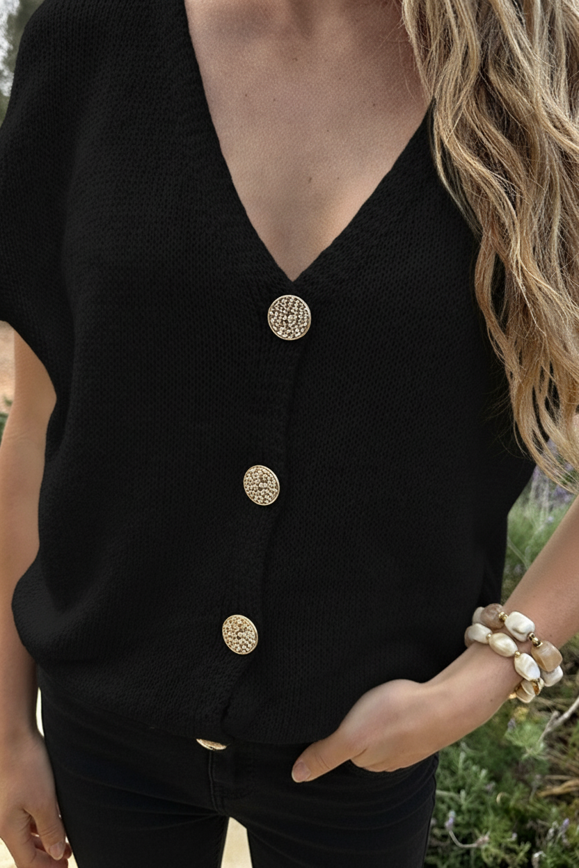 Cardigan Short Sleeve Zwart – vesten, foto 4