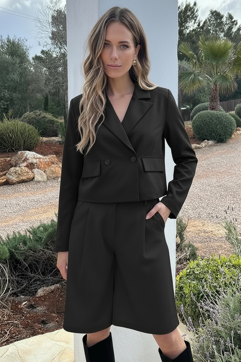 Cropped Double Breasted Blazer Zwart – jassen, foto 6