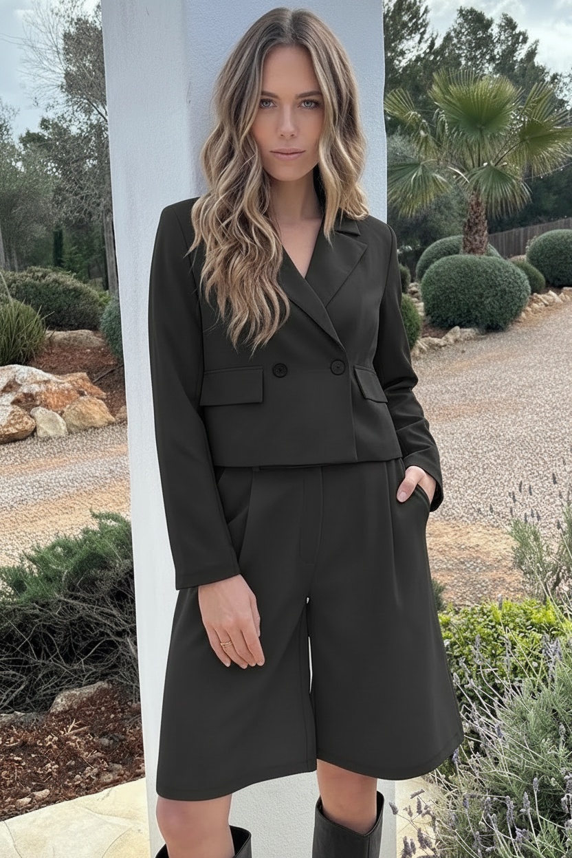 Cropped Double Breasted Blazer Zwart – jassen, foto 2