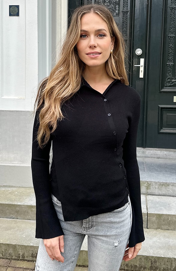 Favorite Rib Button Longsleeve Zwart – truien, foto 3