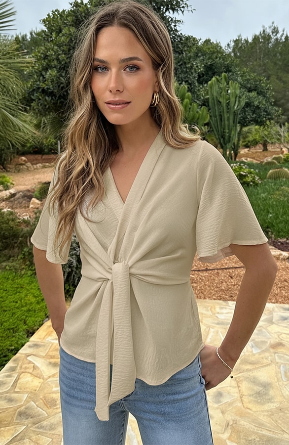 Geknoopte Vlindermouw Top Beige – tops, foto 4
