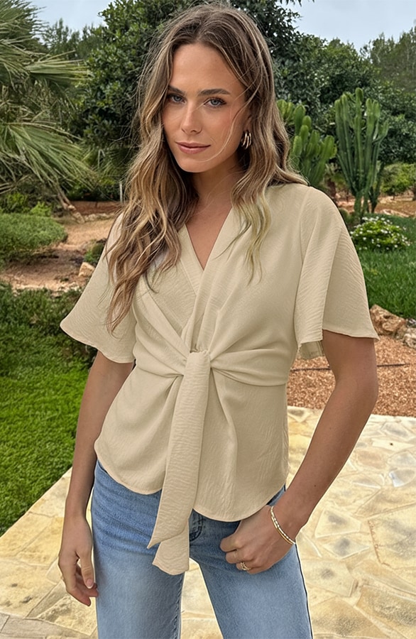 Geknoopte Vlindermouw Top Beige – tops, foto 5