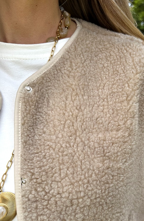 Italian Teddy Gilet Pocket Beige – vesten, foto 5