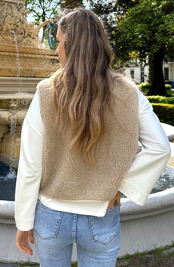 Italian Teddy Gilet Pocket Beige – vesten, foto 4