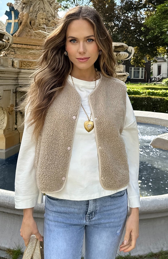 Italian Teddy Gilet Pocket Beige – vesten, foto 3