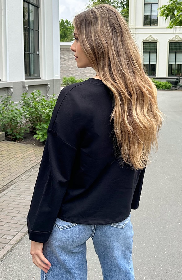 Oversized Longsleeve Katoen Zwart – tops, foto 5