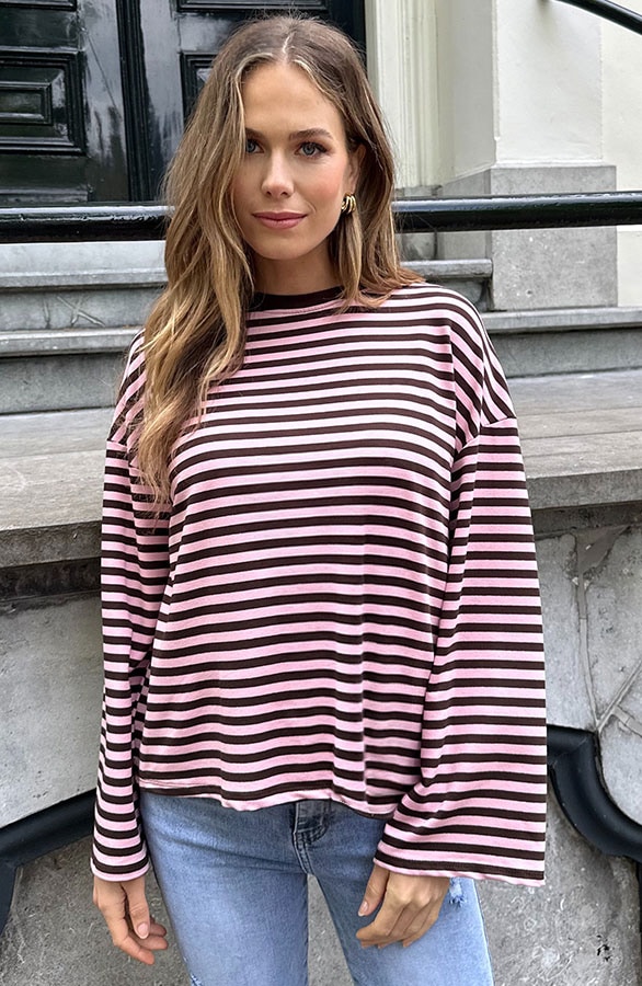 Oversized Streifen Top Baumwolle Choco Rosa, Tops, Foto 4