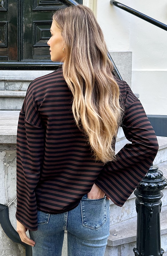 Oversized Streifen Top Baumwolle Choco Schwarz, Tops, Foto 2