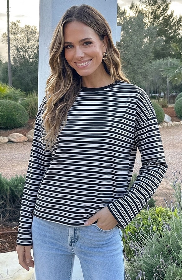 Oversized Streifen Top Baumwolle Double Black, Tops, Foto 2