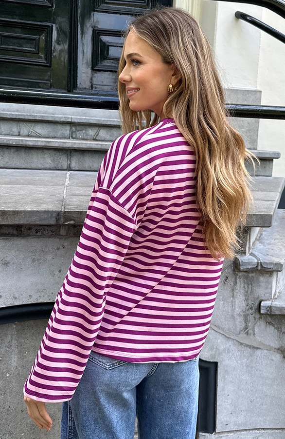 Oversized Streifen Top Baumwolle Purple Rosa, Tops, Foto 3