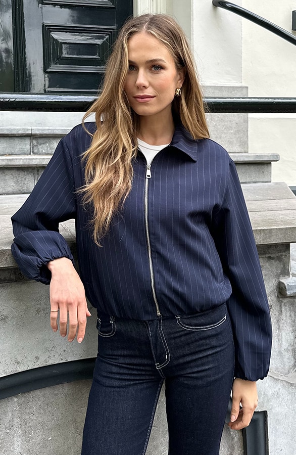 Pinstripe Bomber Jacket Navy – jassen, foto 7