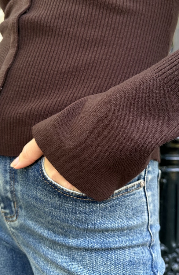 Ribbed Button Up Cardigan Choco – vesten, foto 7