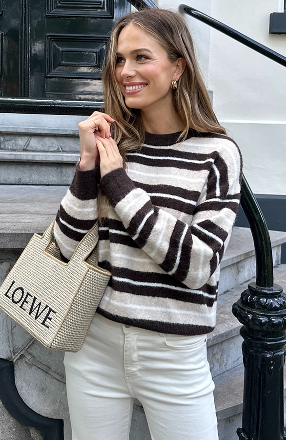 Striped Soft Sweater Tricolore Beige – truien