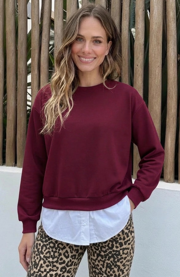 Sweater Blouse Combo Burgundy – truien