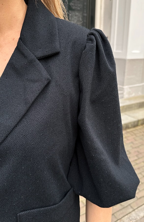 Ultra Pof Sleeve Cropped Blazer Strass Zwart – jassen, foto 4