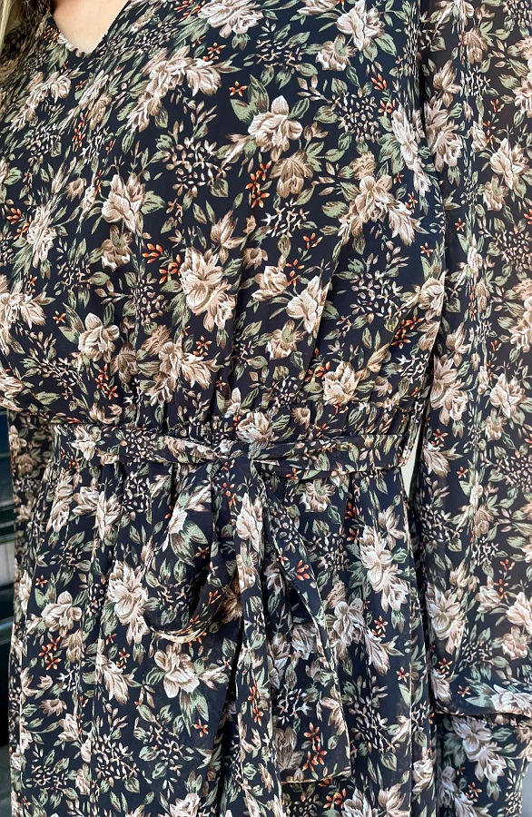 Bloemenprint V-Hals Jurk Beige Army – jurken, foto 8