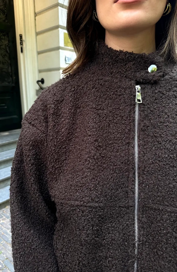 Boucle Bomber Coat Met Rits Choco – jassen, foto 8