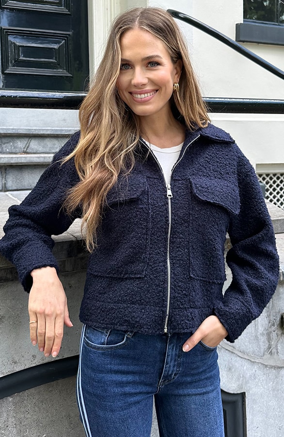 Boucle Jacket Met Rits Marine – jassen