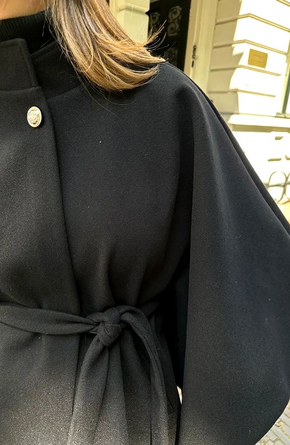 Cape Jacket Met Ceintuur Zwart – jassen, foto 7