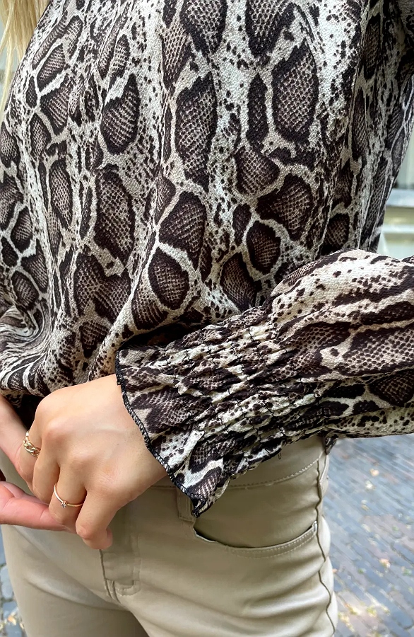 Col Blouse Snake Print Beige – blouses, foto 7