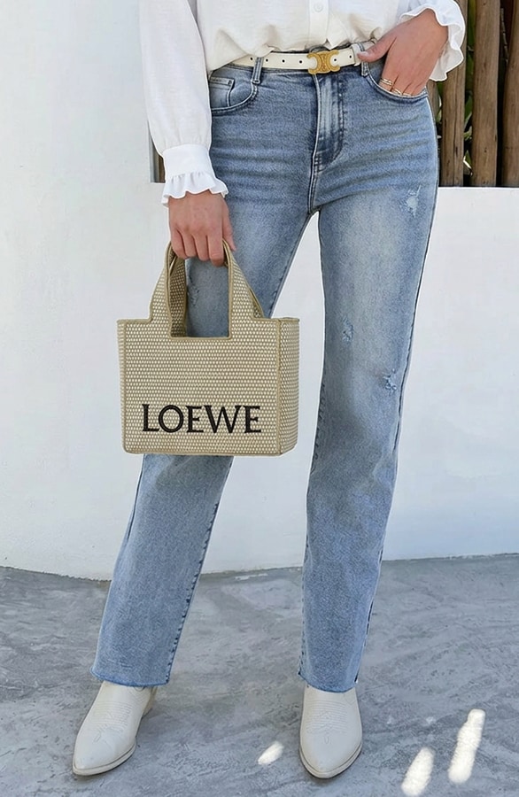 Damaged Wide Leg Jeans Mid Blue Stretch FMH, Schlaghosen