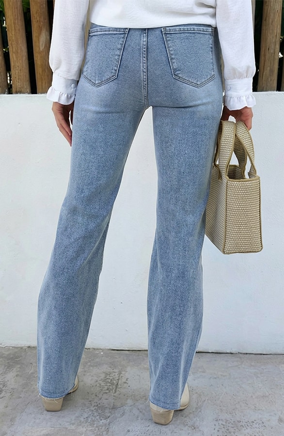 Damaged Wide Leg Jeans Mid Blue Stretch FMH, Schlaghosen, Foto 3